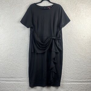 NWT Hanna Nikole Womens Black Short Sleeves Ruffle Pencil Knee Dress Size 18W